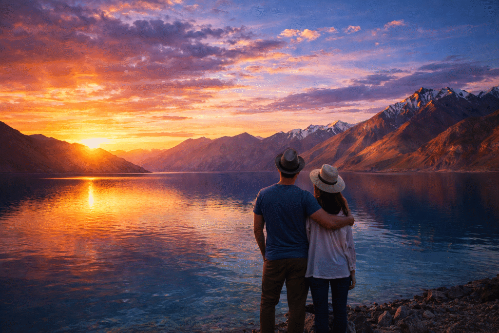 Pangong Lake Ladakh — summer blue lake and mountains
